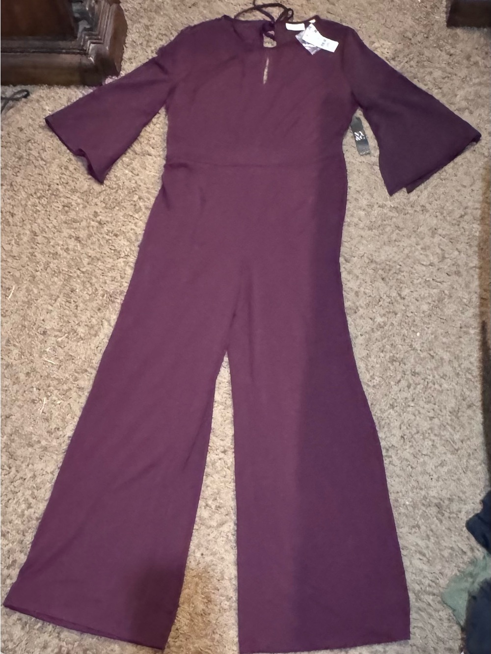 New York & Co. Maroon Wide-Leg Jumpsuit